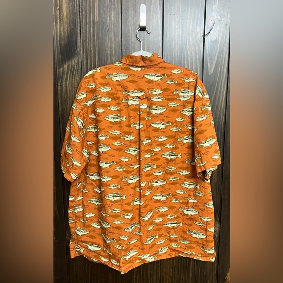 COLUMBIA SPORTSWEAR ORANGE FISH PRINT ALL OVER DEEP SEA FISHING SHIRT MENS XL - Picture 9 of 10